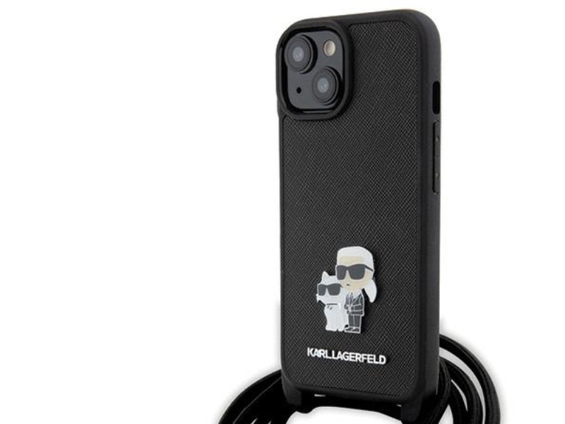 Karl Lagerfeld Crossbody Saffiano Metal Pin Karl & Choupette-Hülle Für Iphone 15 Plus - Schwarz