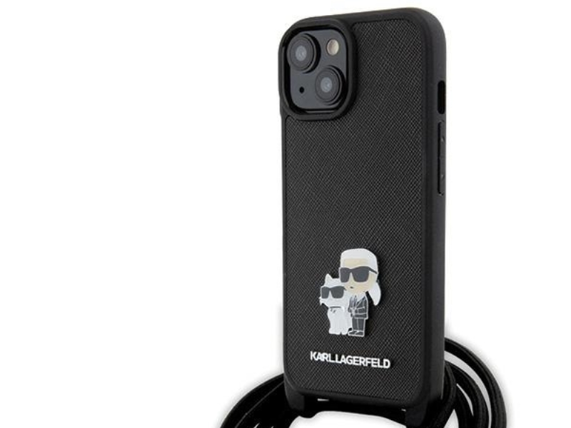 Karl Lagerfeld Crossbody Saffiano Metal Pin Karl & Choupette Etui Til Iphone 15 - Sort
