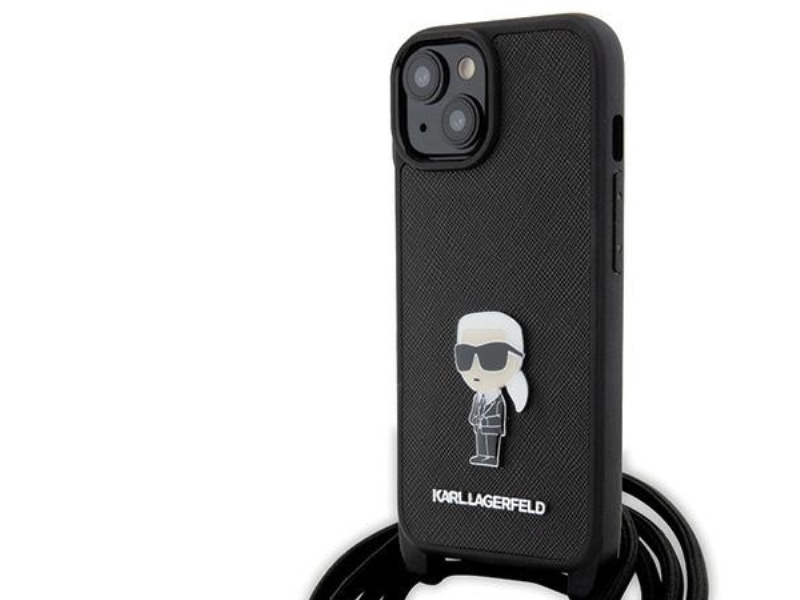 Karl Lagerfeld Crossbody Saffiano Monogram Metal Pin Etui Til Iphone 15 Sort