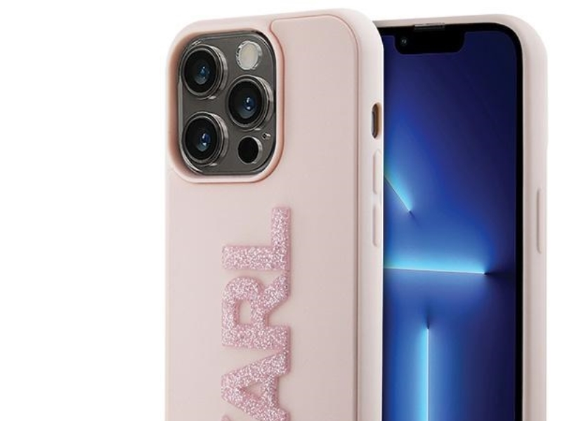 Hurtel Karl Lagerfeld 3D Gummiglitter-Logo Etui Til Iphone 15 Pro Max - Pink