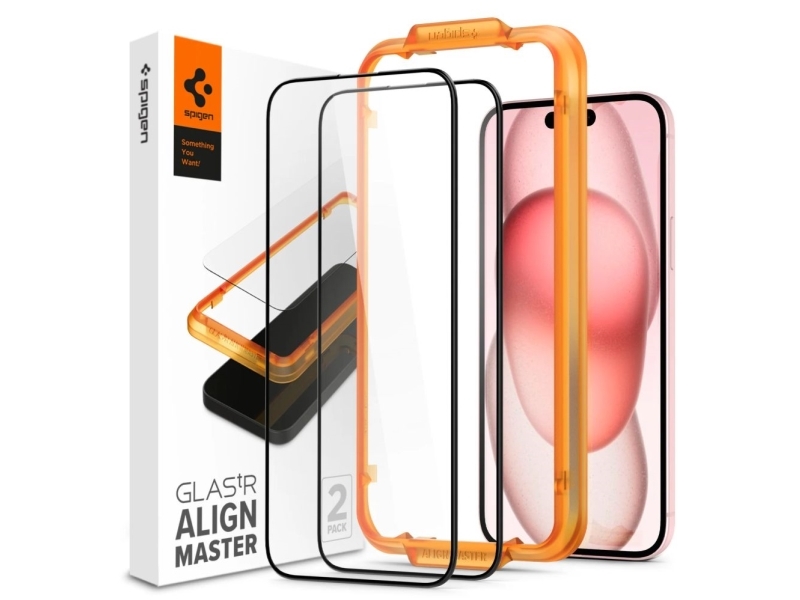 Spigen Alm Glass Fc Hærdet Glas Til Iphone 15 Plus - Sort 2-Pak