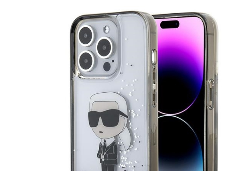 Karl Lagerfeld Liquid Glitter Ikonik Etui Til Iphone 15 Pro - Gennemsigtig