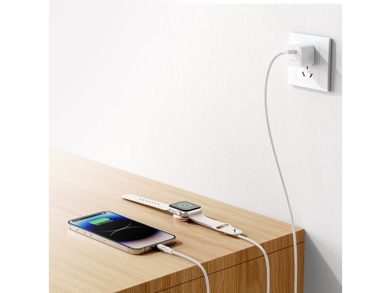 Joyroom 2-I-1 Lightning-Kabel Og Induktiv Oplader Til Apple Watch 1,5 M - Hvid (S-Iw012)