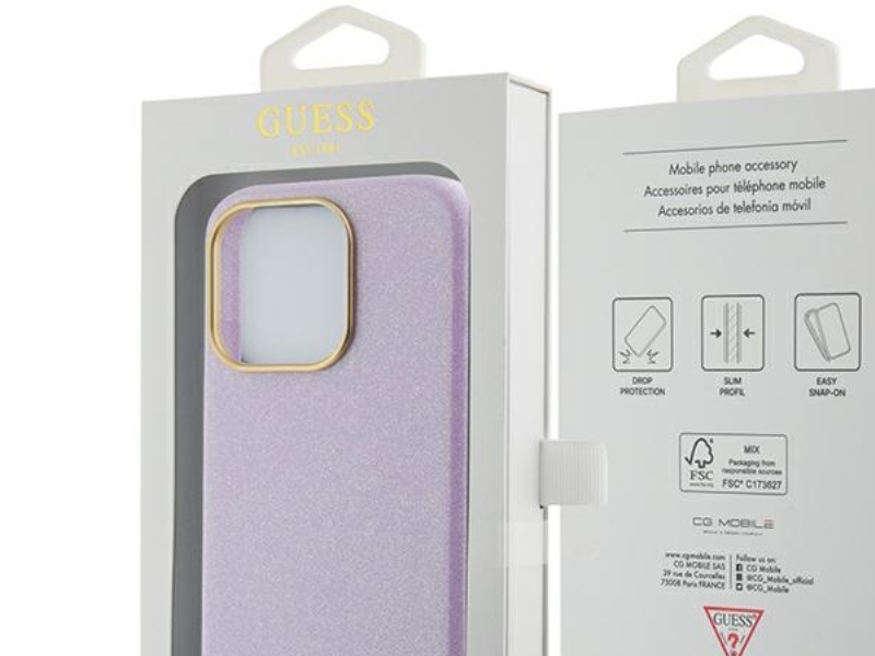Guess Glitter Glossy Script Cover Til Iphone 15 Pro - Lilac
