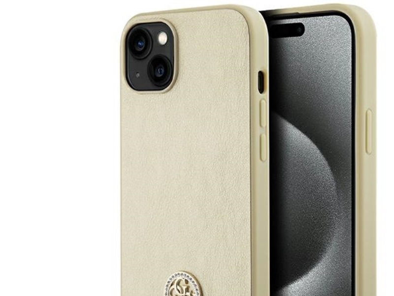 Guess Læder Cover 4G Metal-Logo Med Strass Til Iphone 15 - Guld