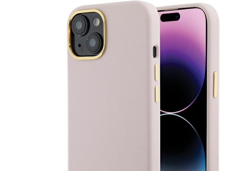 Guess Silikonecover Med Script Metal Logo & Ramme Til Iphone 15 - Pink