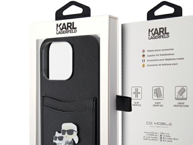 Karl Lagerfeld Saffiano Kortfack Karl&Choupette Metal Pincase Til Iphone 15 Pro - Sort
