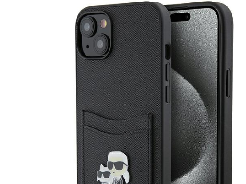 Karl Lagerfeld Saffiano Kortholder Karl&Choupette Metal Pin-Etui Til Iphone 15 - Sort