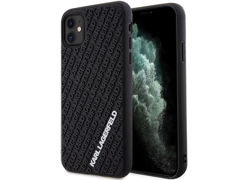 Karl Lagerfeld Klhcn613dmkrlk Hårdt Etui I Sort Til Iphone 11 / Xr 6,1" Med 3D Gummimulti-Logo