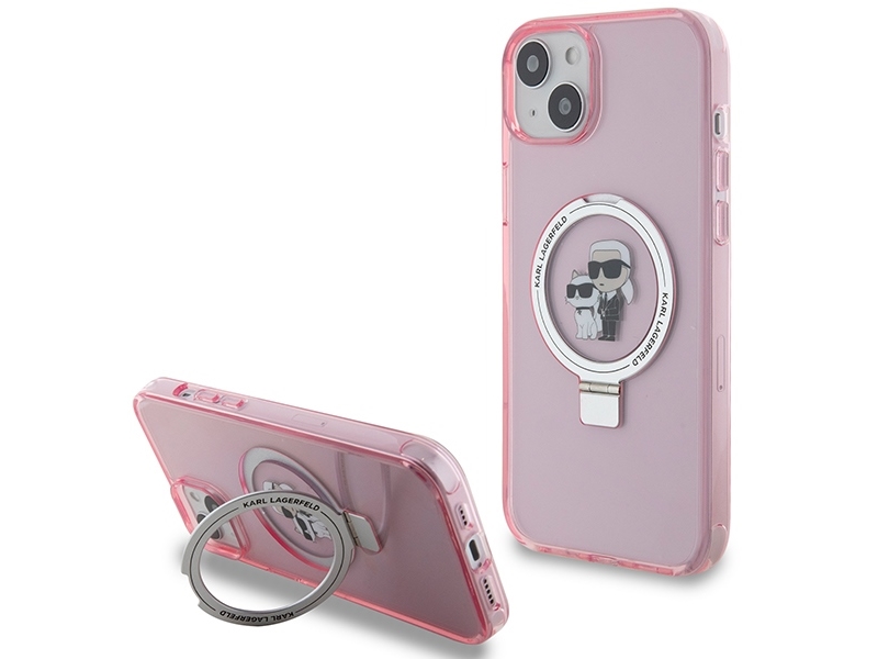 Karl Lagerfeld Klhmp15shmrskcp Iphone 15 6,1" Pink/Pink Hardcase Ring Stand - Magsafe
