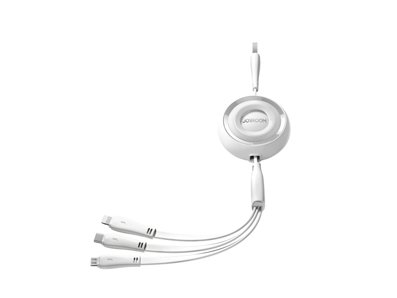 Hurtel Joyroom Colorful Series S-A40 Kabel (Trækbar) 3-I-1 Usb-A - Usb-C / Lightning / Micro Usb 1M - Hvid