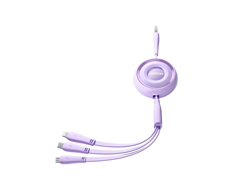 Joyroom Colorful Series S-A40 Einziehbares 3In1 Kabel Usb-A - Usb-C/Lightning/Micro Usb 1 M - Lila