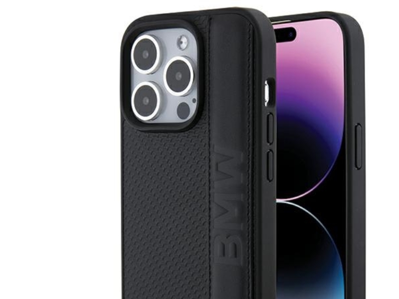 Bmw Læder Tekstureret & Stripe Cover Til Iphone 15 Pro - Sort