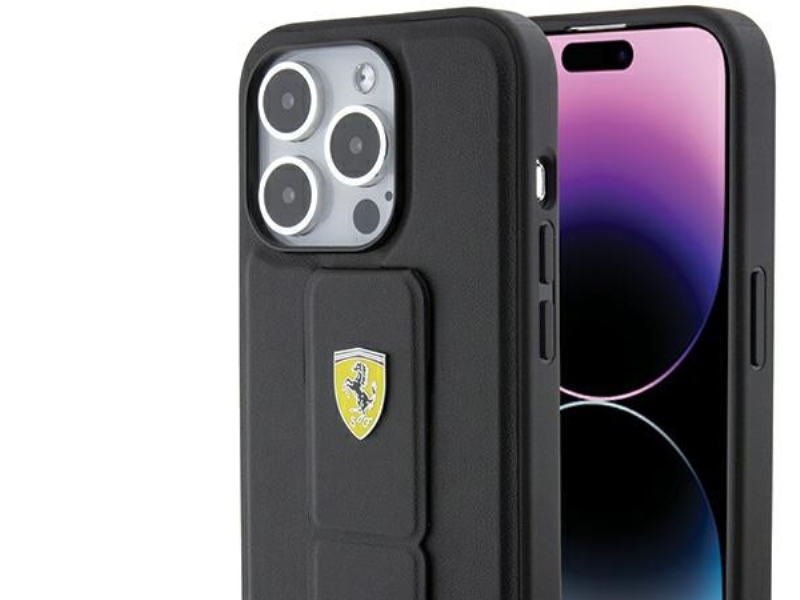 Ferrari Greb-Stativ Metal-Logo Cover Til Iphone 15 Pro - Sort