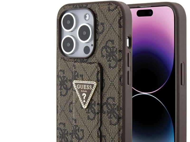 Guess Grip Stand 4G Dreieck-Strass Case Für Iphone 15 Pro - Braun