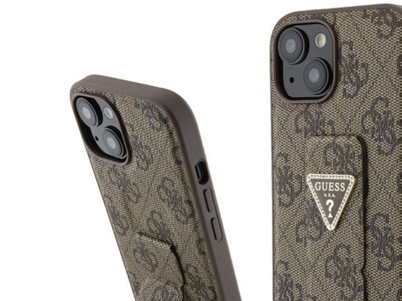 Guess Grip Stand 4G Triangle Strass Case Für Iphone 15 - Braun