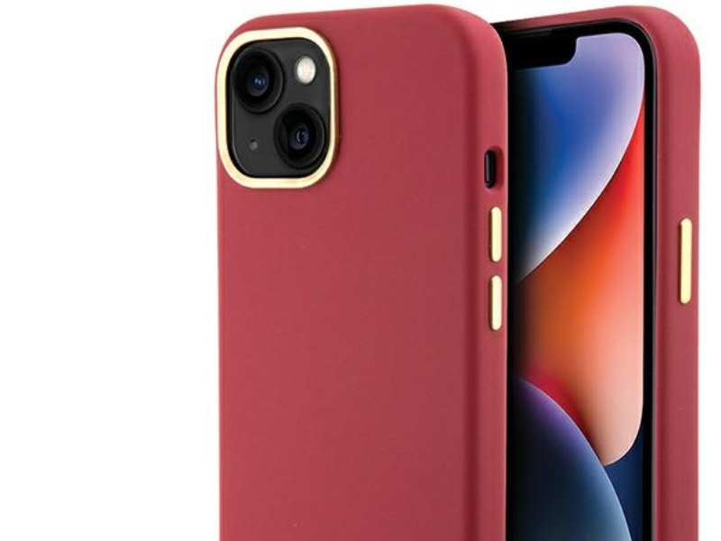 Guess Silikone-Script Metal Logo & Frame Cover Til Iphone 15 - Rød