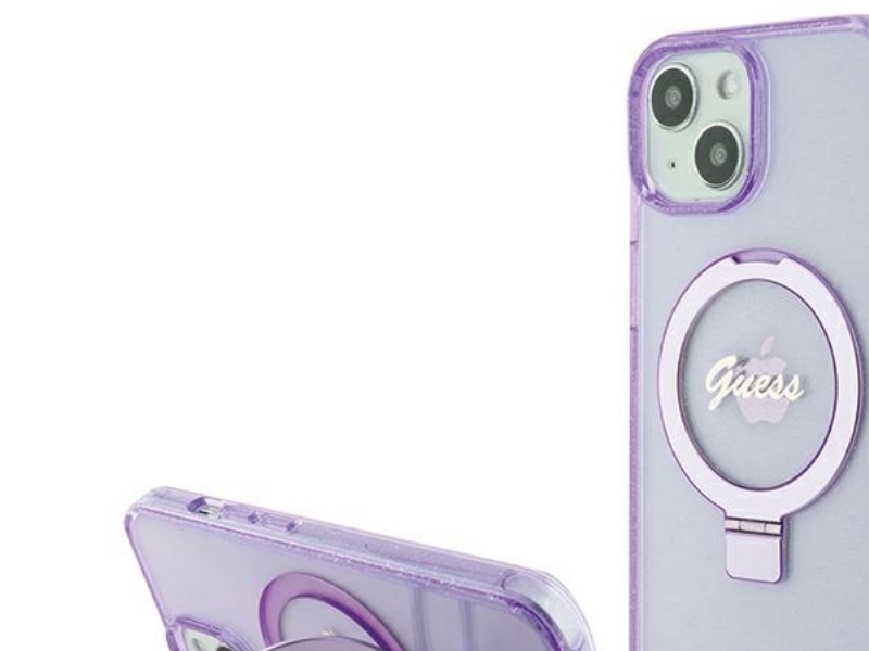 Guess Ring Stand Script Glitter Magsafe Case Für Iphone 15 Plus / 14 Plus - Lila