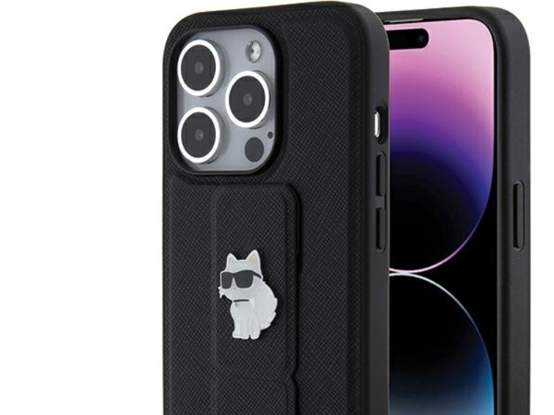 Karl Lagerfeld Gripstand Saffiano Choupette Pins Etui Til Iphone 15 Pro - Sort