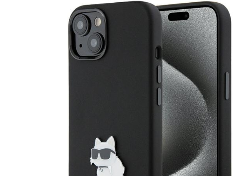 Karl Lagerfeld Silicone Choupette Metal Pin Case Für Iphone 15 Plus / 14 Plus - Schwarz