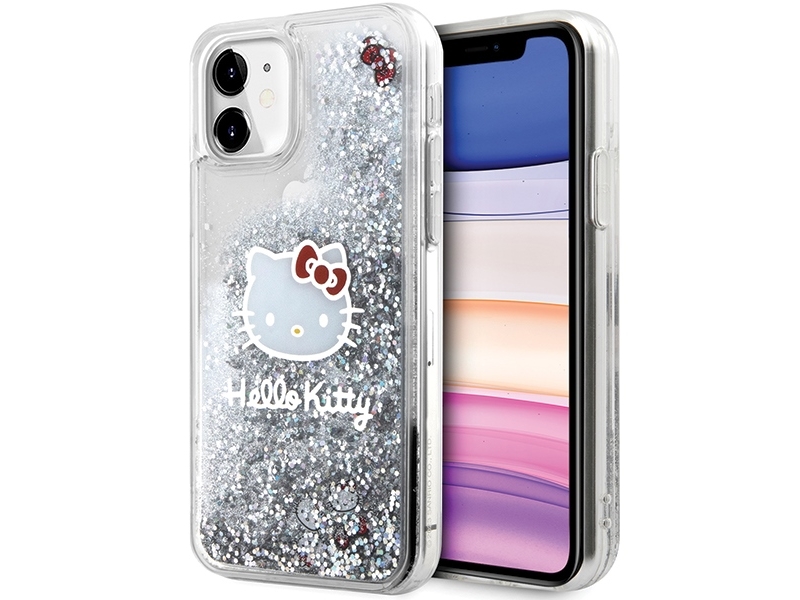 Hello Kitty Hardcase Til Iphone 11/Xr 6,1" Silver/Silver (Flydende Glitter Charms, Kitty Head) Hkhcn61likhet