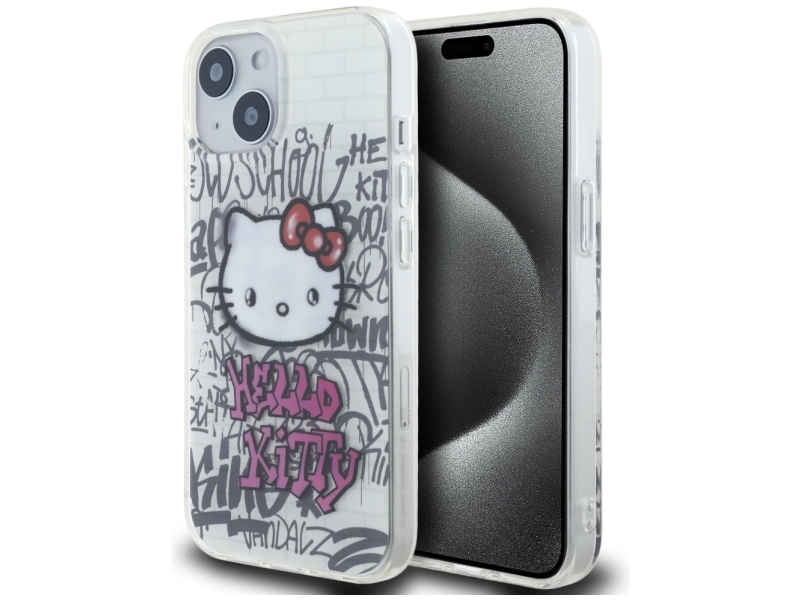 Hello Kitty Hkhcp15shdgpht Iphone 15 / 14 / 13 6,1" Hvid/Hvid Hardcase Iml Kitty On Bricks Graffiti