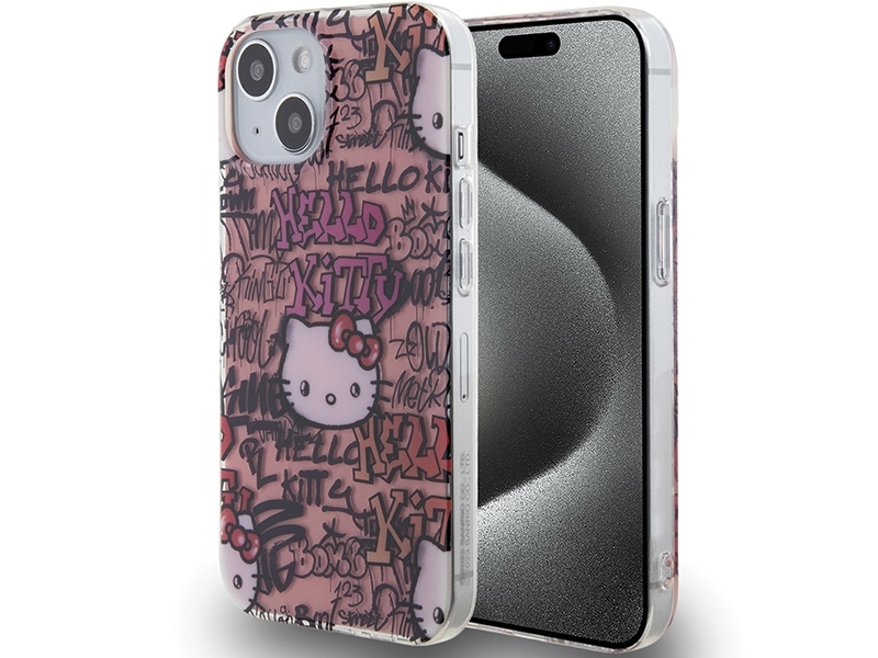 Hello Kitty Iphone 15 / 14 / 13 6,1" Hardcase Pink/Pink Iml Tags Graffiti