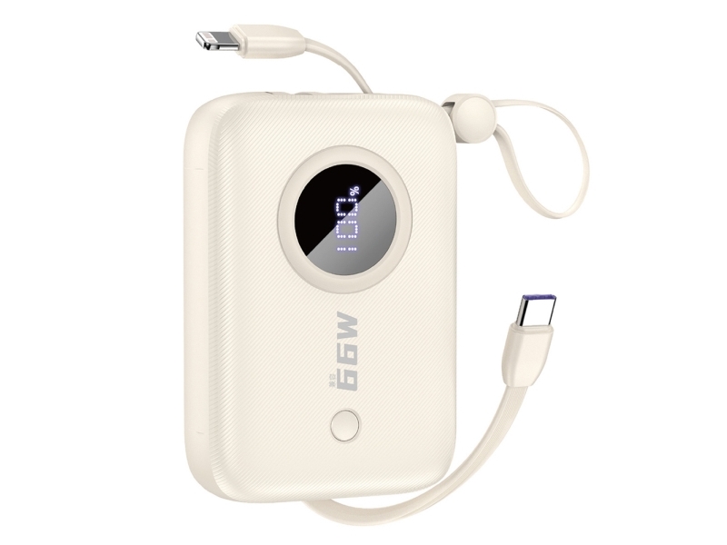 Dudao K14 Powerbank 10000Mah Med Usb-C / Lightning-Kabler - Beige