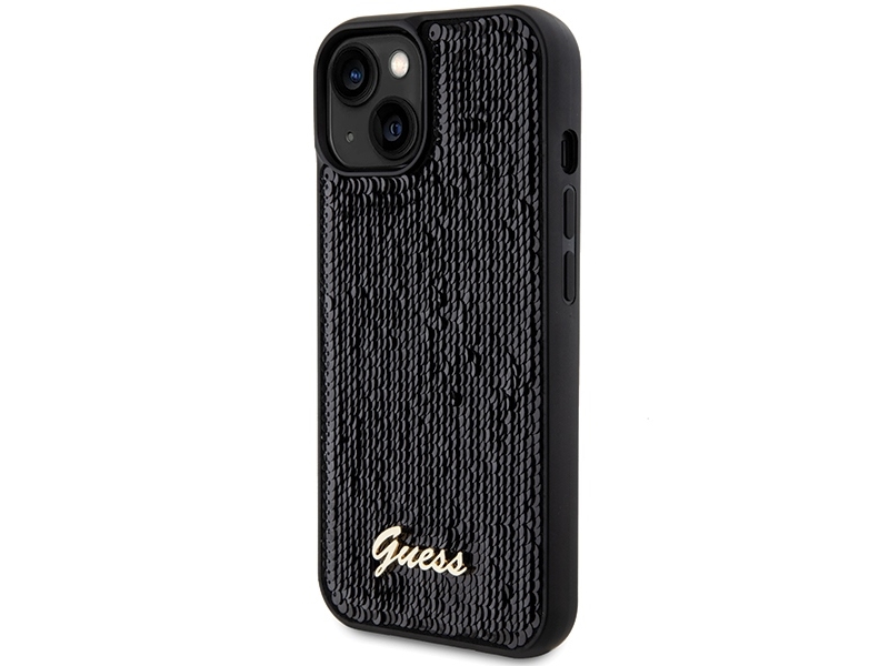 Guess Sequin Script Metalcover Til Iphone 14 / 15 / 13 - Sort