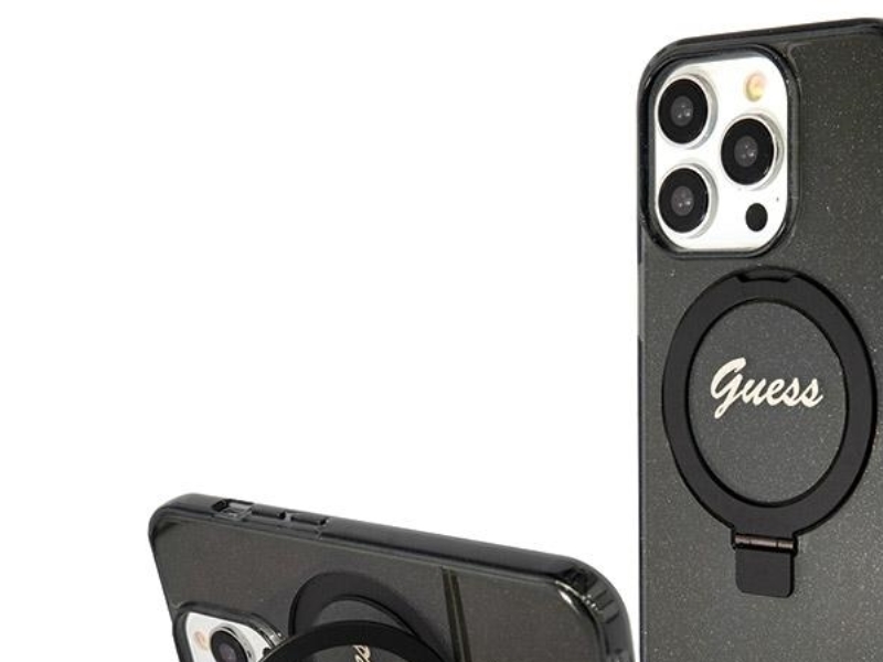 Guess Ring Stand Script Glitter Magsafe Hülle Für Iphone 13 Pro / 13 - Schwarz