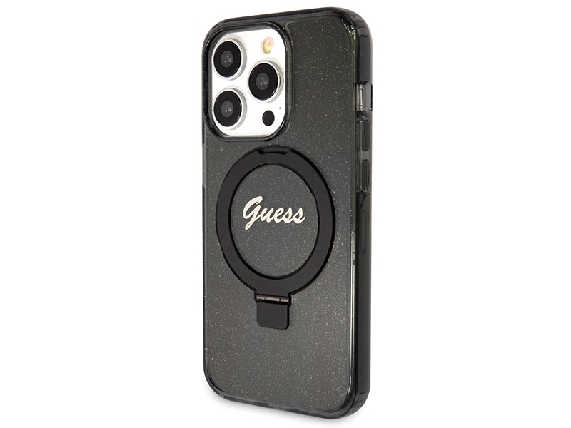 Guess Ringstativ Script Glitter Magsafe-Cover Til Iphone 14 Pro - Sort