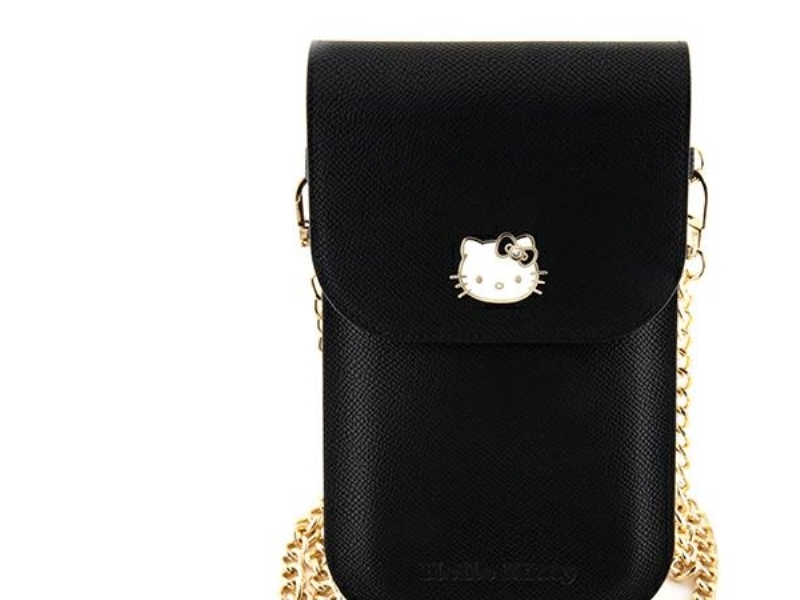 Hello Kitty odinis dėklas krepšys Metal Logo Chain (HKOWBPGHDLMK) juodos spalvos