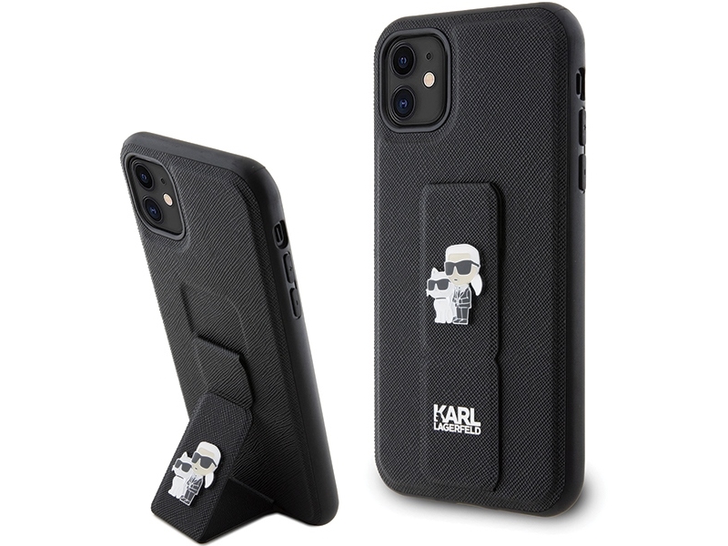 Karl Lagerfeld Gripstand Saffiano Karl&Choupette Pins Cover Til Iphone 11 / Xr - Sort