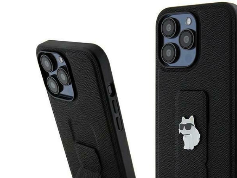Karl Lagerfeld Gripstand Saffiano Choupette Pins Case Für Iphone 13 Pro / 13 - Schwarz
