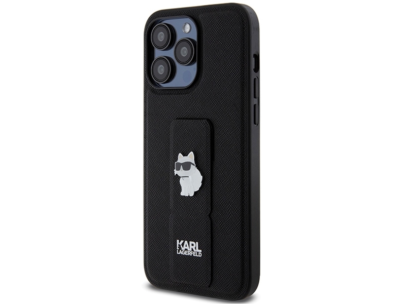 Karl Lagerfeld Gripstand Saffiano Choupette Pins Cover Til Iphone 13 Pro / 13 - Sort