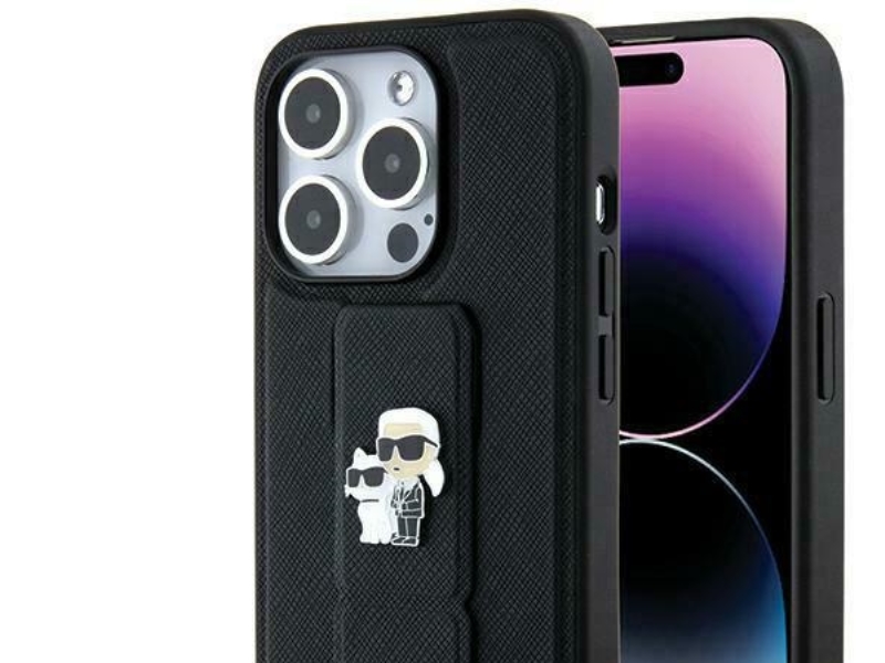 Karl Lagerfeld Gripstand Saffiano Karl&Choupette Pins Cover Til Iphone 13 Pro / 13 - Sort