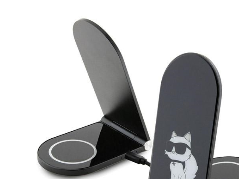 Karl Lagerfeld Choupette Magsafe Induktionsladegerät 15W, Klappbar 2-In-1 - Schwarz