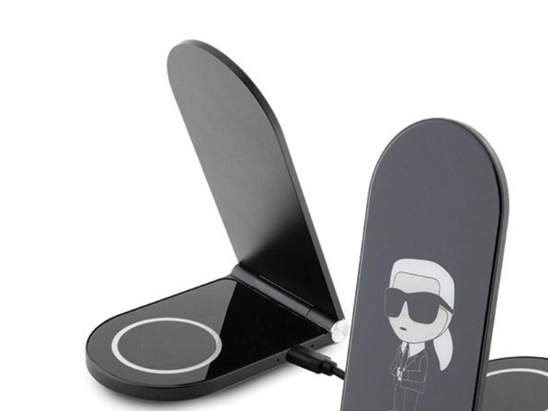 Karl Lagerfeld Ikonik Magsafe 15W Induktiv-Ladegerät, Klappbar 2In1 - Schwarz