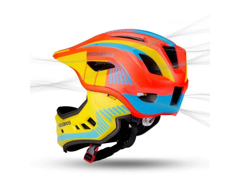 Rockbros TT-32SOYB-M children's bicycle helmet with detachable chinbar size M - yellow-orange