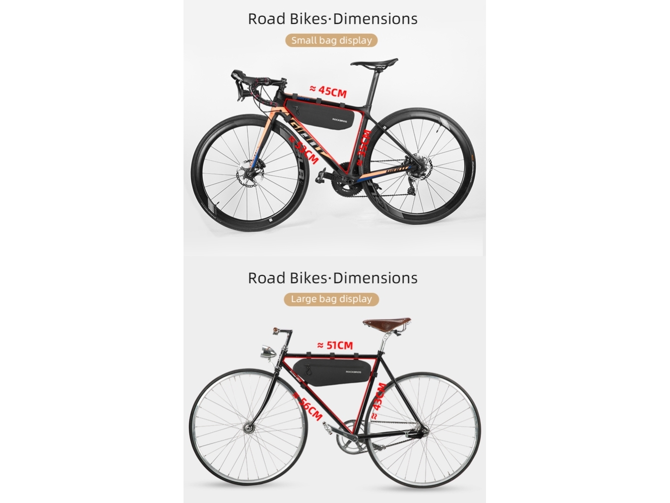 RockBros vandtæt cykeltaske med velcro til stel 3L - sort