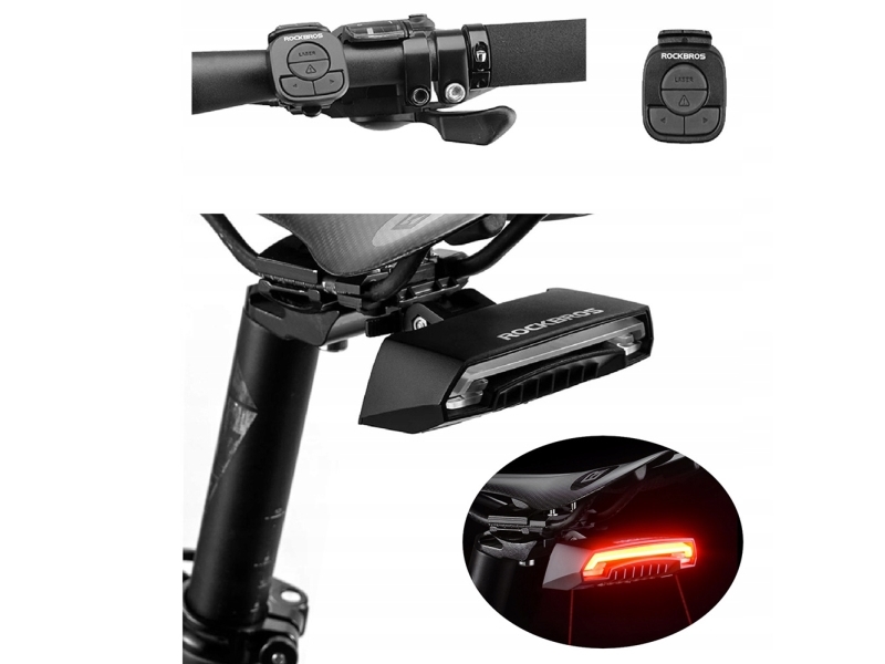 RockBros cykel baglygte med laser og retningsindikatorer USB-A