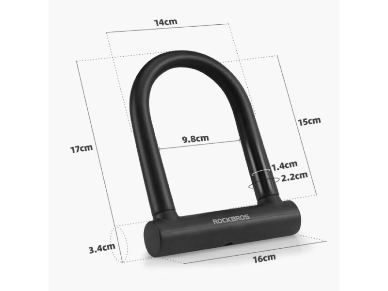 RockBros U-Lock f&ouml;rst&auml;rkt cykell&aring;s - sort ROCKBROS