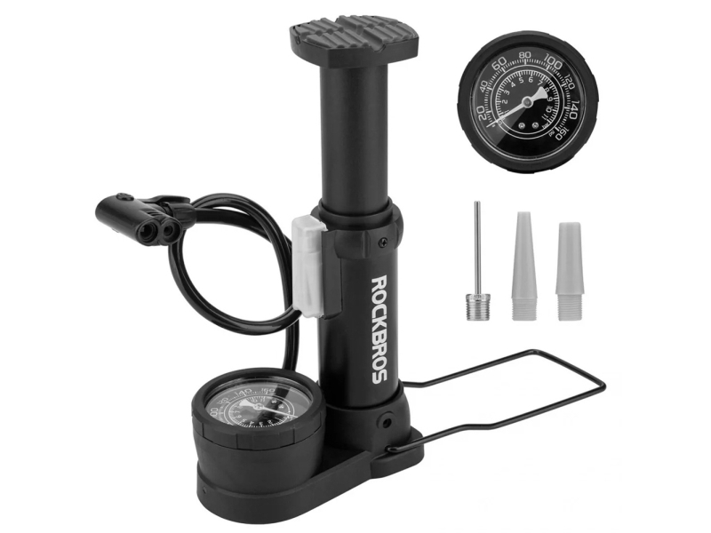 Universell cykelpump fotpump med manometer - svart | Cykling - Cykelutrustning - Cykelpumpar | GameStuff