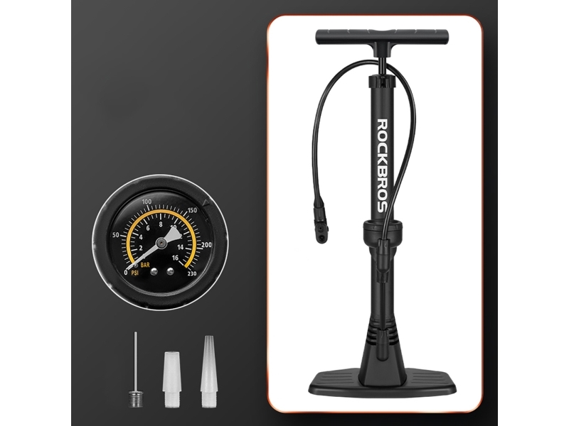 RockBros cykelpumpe med manometer 11 bar, gulvpumpe, sort