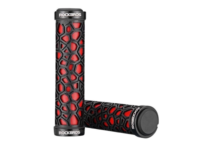 RockBros greb til cykel i gummi med fast greb Ø22 mm sort-rød ROCKBROS