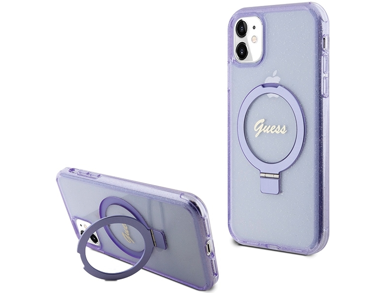 Guess Ring Stand Script Glitter Magsafe-Case Für Iphone 11 / Xr - Lila