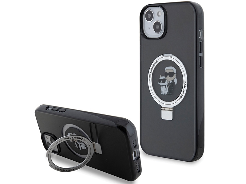 Karl Lagerfeld Ringstativ Karl&Choupette Magsafe Cover Til Iphone 14 / 15 / 13 - Sort