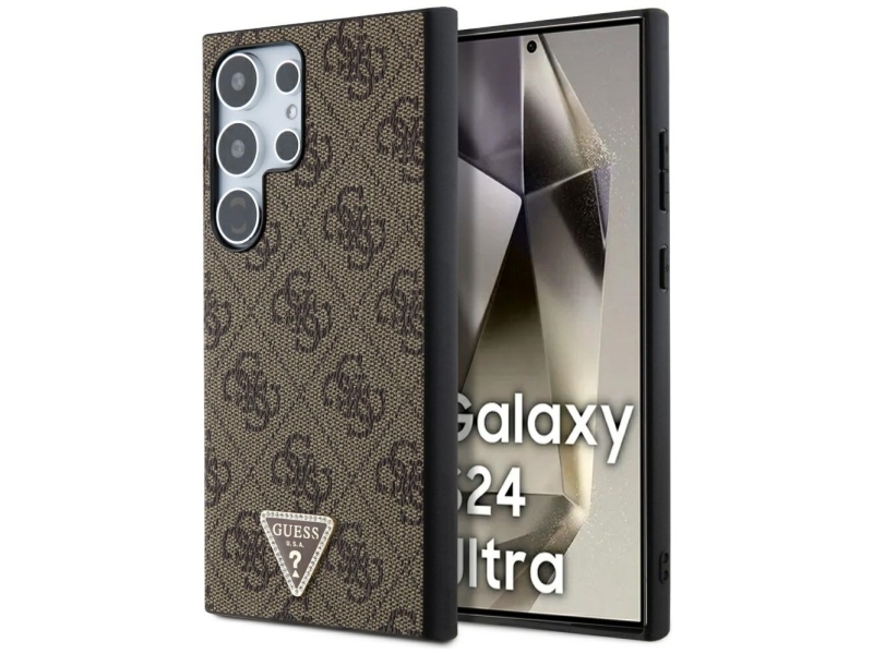 Guess Grip Stand 4G Dreieck Strass Hülle Für Samsung Galaxy S24 Ultra - Braun
