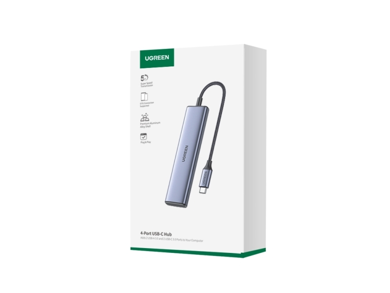 HUB USB-C – 2x USB-A/2x USB-C 20 cm Ugreen CM473 – grå