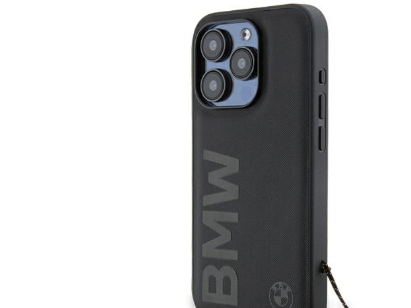 Bmw Signature Leather Wordmark Cord Case Til Iphone 15 Pro - Sort